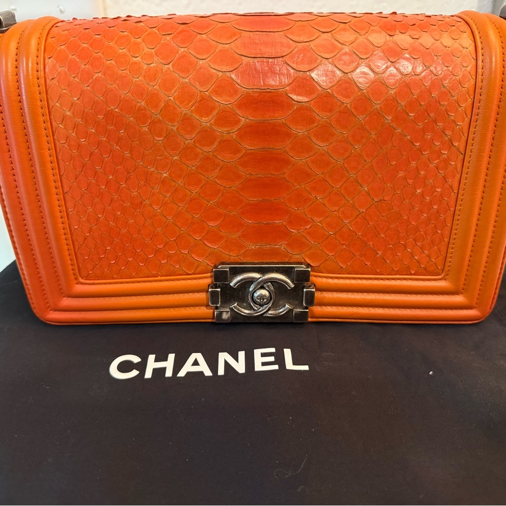 Chanel Vibrant Orange Python Medium Boy Bag - image 1